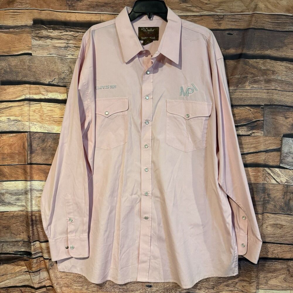 Walls Ranch Wear Mens Western Shirt 2XL Tall Pink Pearl Snap Clovis NM MP Logo
